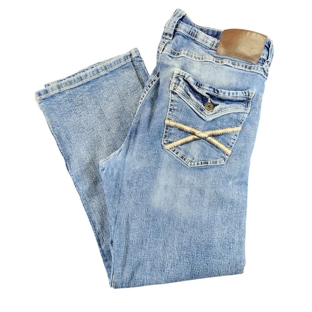Axel Slim Boot Light Wash Blue Mens 36x30 Denim‎ Jeans Embroidered Flap Pocket